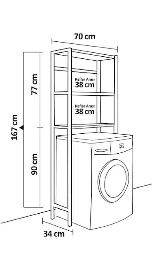 Güzelkan Madeni Eşya Çamaşır Makinesi Üstü Düzenleyici Raf Banyo Dolabı Rafı Makina Üstü Dolap Raf Beyaz