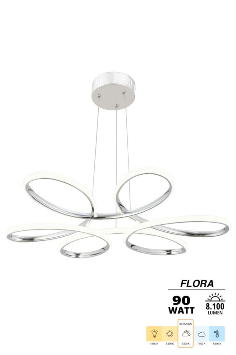 Flora Krom Modern Sarkıt Beyaz Işık Salon Mutfak Oda Hol Ledli Avize
