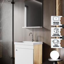 Karen Banyo Milano 50 cm Lavabolu Banyo Dolabı,lavabo Dahil, Ayna Dahil Sonomo meşe