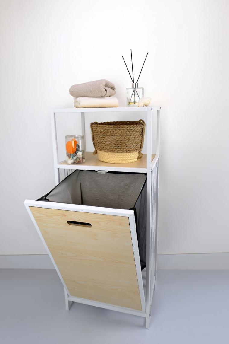 Digithome Metal Kirli Sepetli 2 Raflı Çok Amaçlı Banyo Düzenleyici Raf Organizer Akçaağaç – MRS-006 C1-1-369