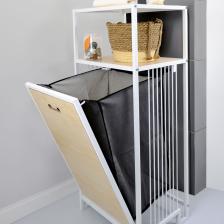 Digithome Metal Kirli Sepetli 2 Raflı Çok Amaçlı Banyo Düzenleyici Raf Organizer Akçaağaç – MRS-006 C1-1-369
