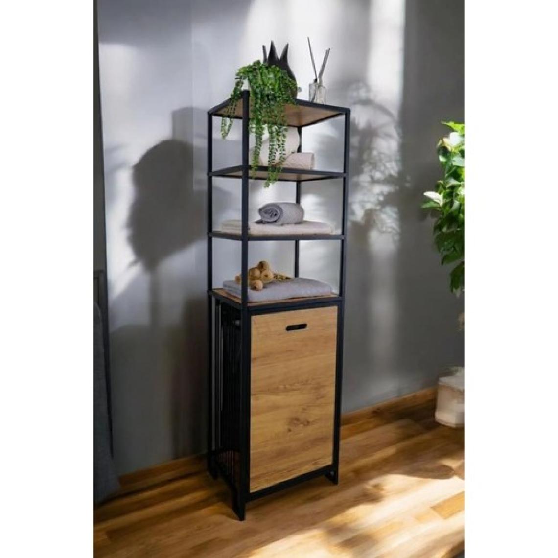 Digithome Metal Kirli Sepetli 4 Raflı Çok Amaçlı Banyo Düzenleyici Raf Organizer Siyah Atlantik Çam – MRS-009 C1-1-369