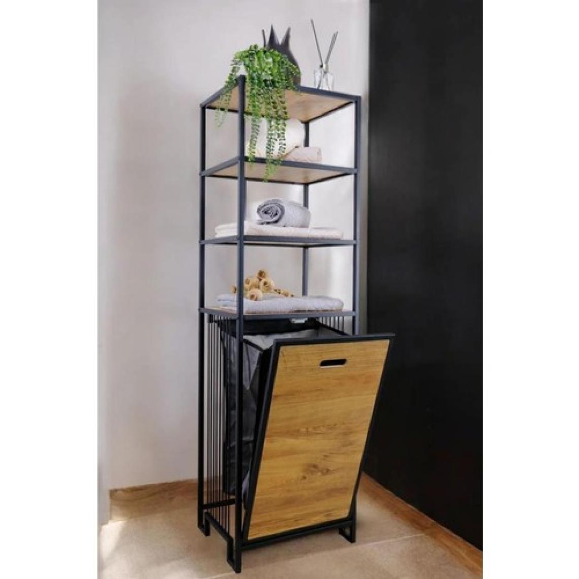 Digithome Metal Kirli Sepetli 4 Raflı Çok Amaçlı Banyo Düzenleyici Raf Organizer Siyah Atlantik Çam – MRS-009 C1-1-369