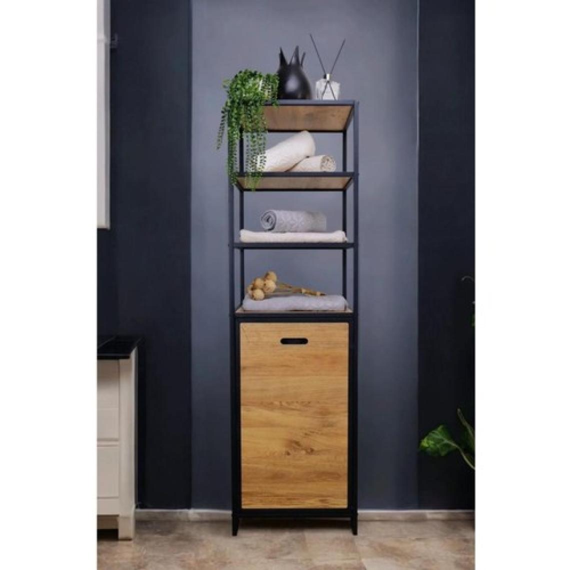 Digithome Metal Kirli Sepetli 4 Raflı Çok Amaçlı Banyo Düzenleyici Raf Organizer Siyah Atlantik Çam – MRS-009 C1-1-369