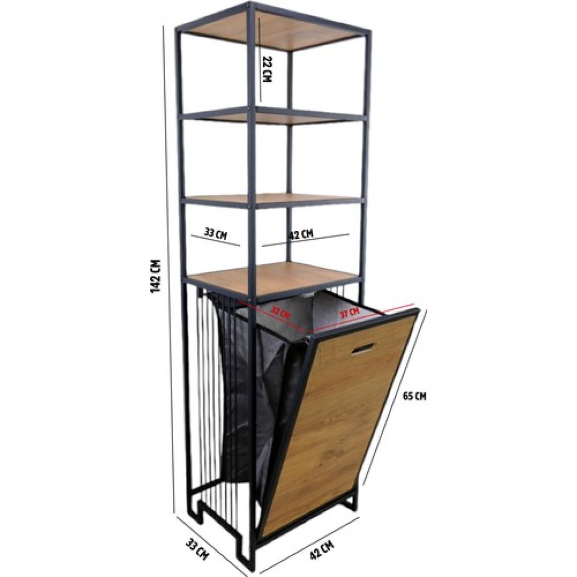 Digithome Metal Kirli Sepetli 4 Raflı Çok Amaçlı Banyo Düzenleyici Raf Organizer Siyah Atlantik Çam – MRS-009 C1-1-369