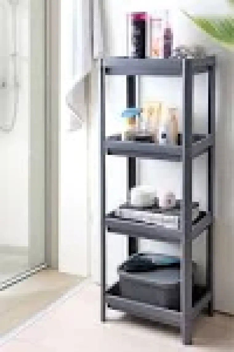 DEYHOME DEYHOMEVesken 4 Katlı Banyo Raf Ünitesi Gri Banyo Düzenleyici Şampuan Havluluk Deterjan Dolap