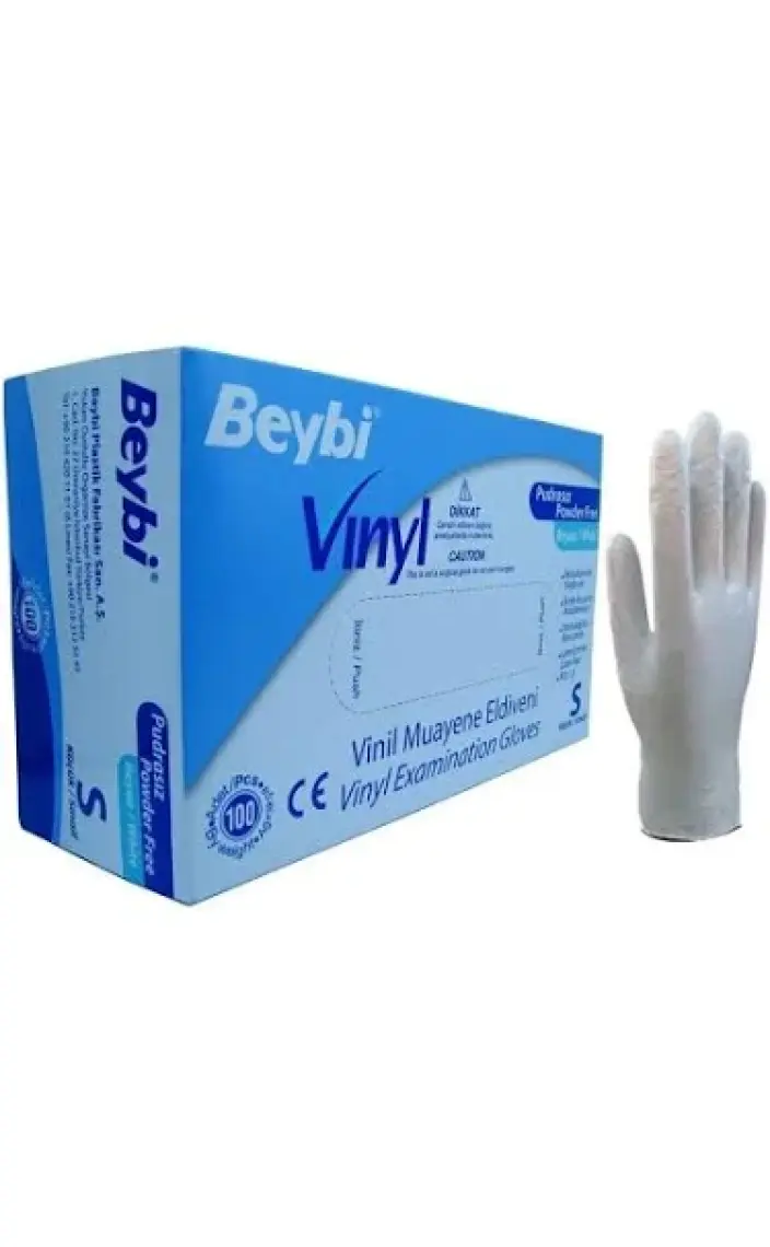 Beybi Pudrasız Vinil Muayene Eldiven - 100'LÜK Kutu S Beden