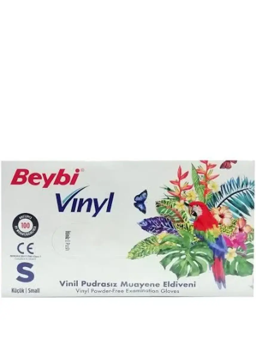 Beybi Pudrasız Vinil Muayene Eldiven - 100'LÜK Kutu S Beden