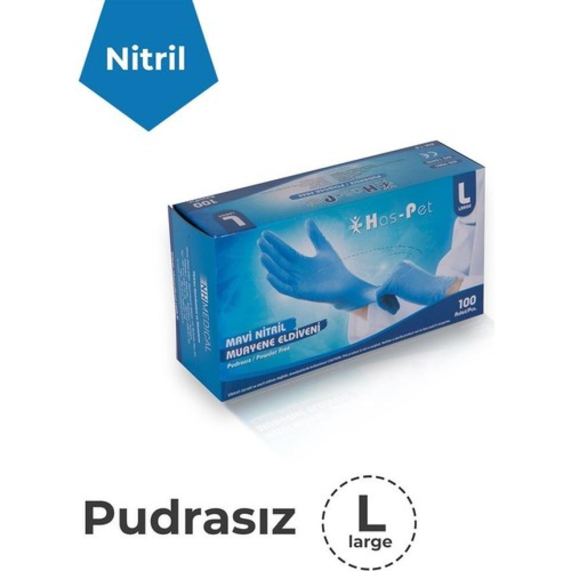 Has-Pet Mavi Nitril Pudrasız Eldiven 100'LÜ