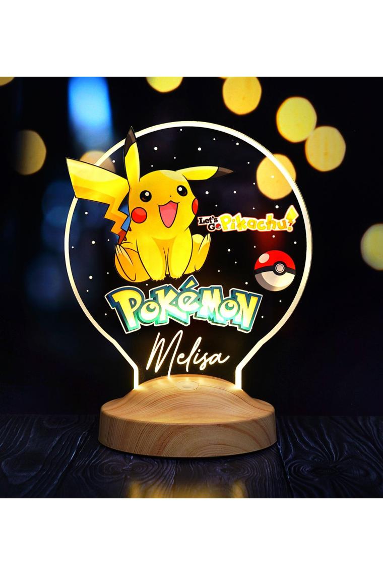 Pokemon, Pikachu Temalı Gece Lambası, Masa Lambası, Pokemon Çizgi Film Karakteri, Çocuk Odası Lamba