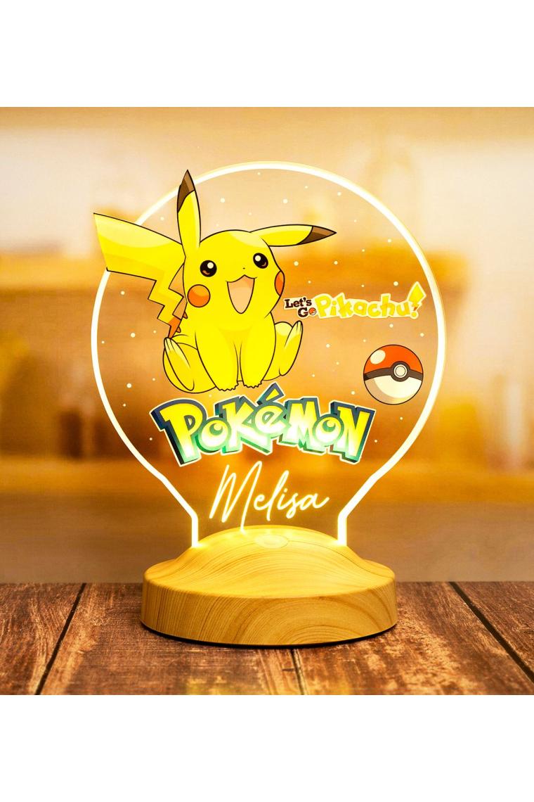 Pokemon, Pikachu Temalı Gece Lambası, Masa Lambası, Pokemon Çizgi Film Karakteri, Çocuk Odası Lamba
