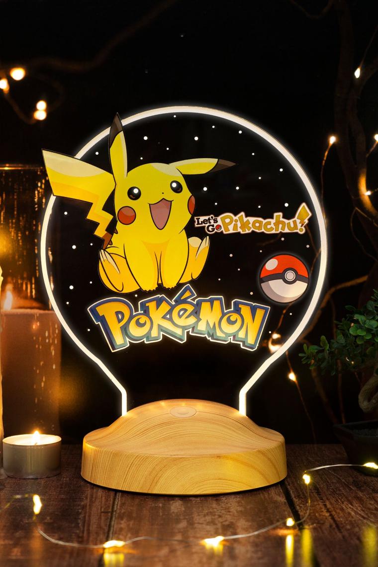 Pokemon, Pikachu Temalı Gece Lambası, Masa Lambası, Pokemon Çizgi Film Karakteri, Çocuk Odası Lamba