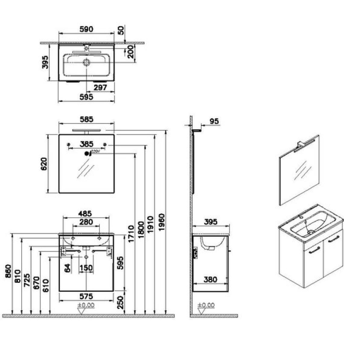 VitrA Ardea 67072 Banyo Dolabı Seti Kapaklı 60 cm Parlak Antrasit