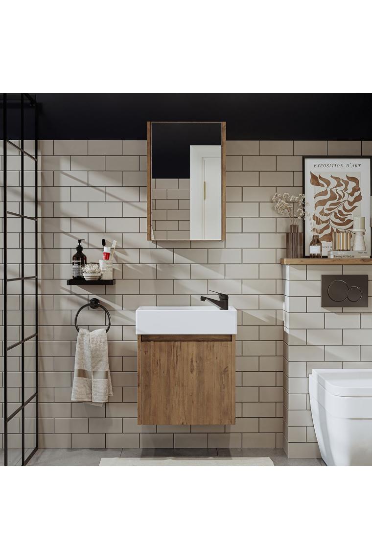 Ayaksız Tek Kapaklı Lavabolu 50 Cm Banyo Dolabı+aynalı Üst Dolabı