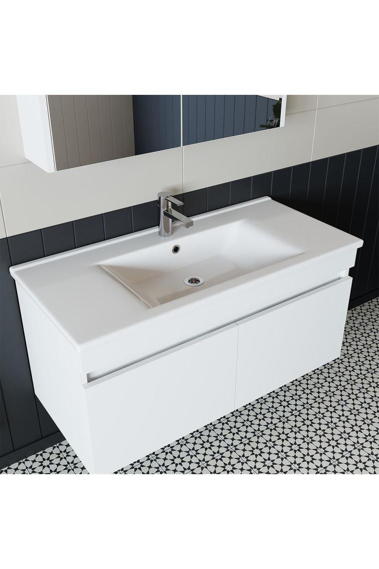 Roomart Ld3 Ayaksız 2 Kapaklı Lavabolu Beyaz Mdf 100 Cm Banyo Dolabı