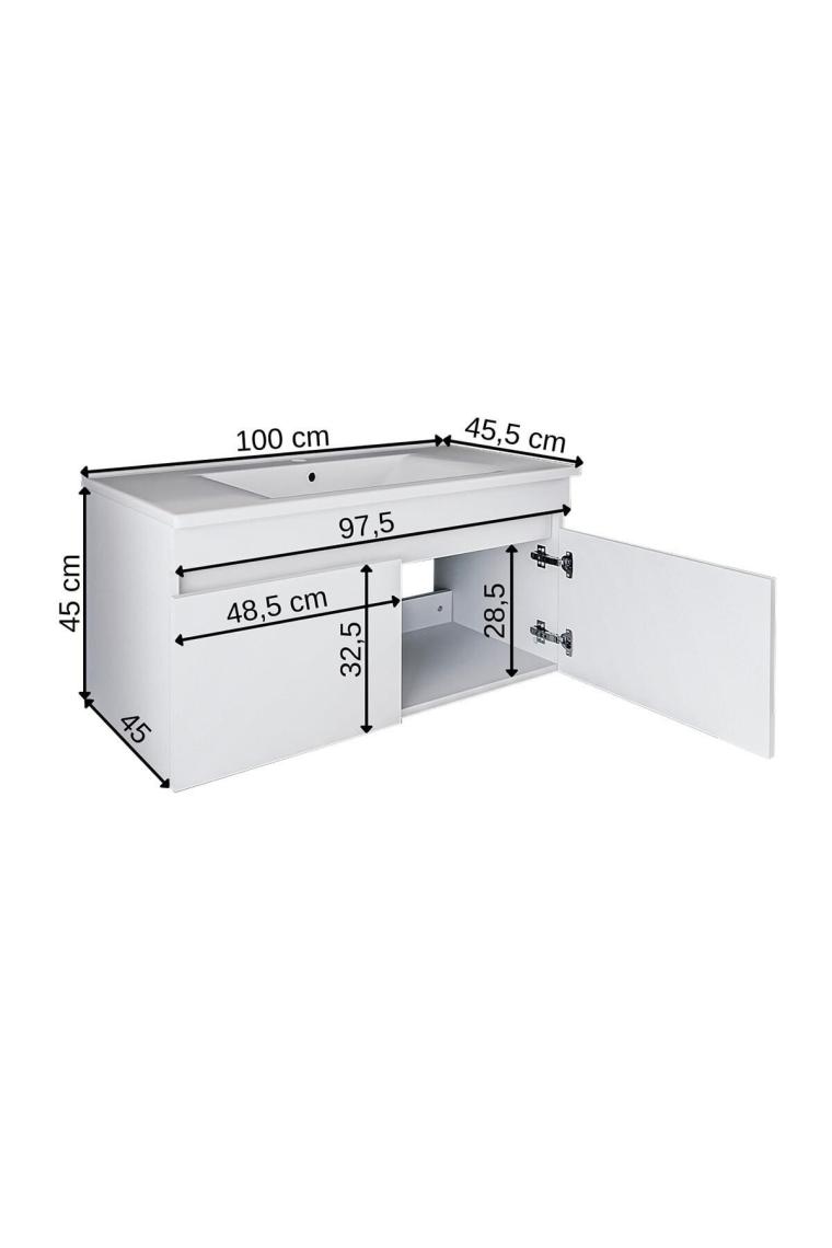 Roomart Ld3 Ayaksız 2 Kapaklı Lavabolu Beyaz Mdf 100 Cm Banyo Dolabı