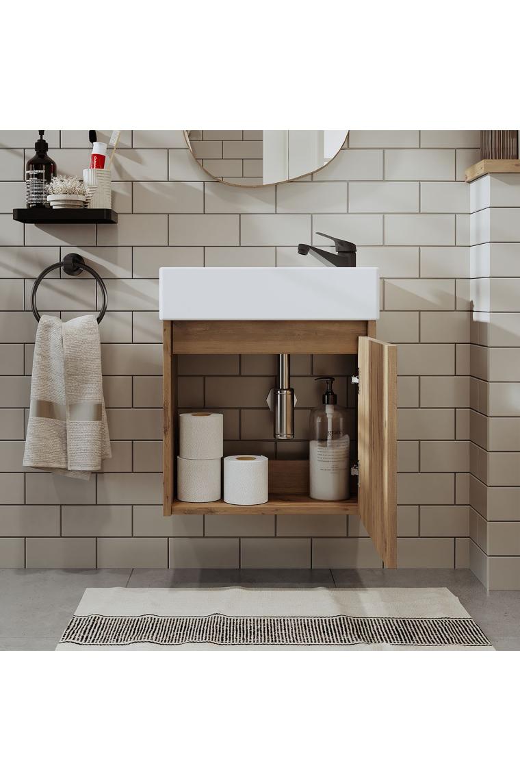 Ayaksız Tek Kapaklı Lavabolu 50 Cm Banyo Dolabı Tuvalet Kâğıtlığı Suntalam Tuvalet Standı