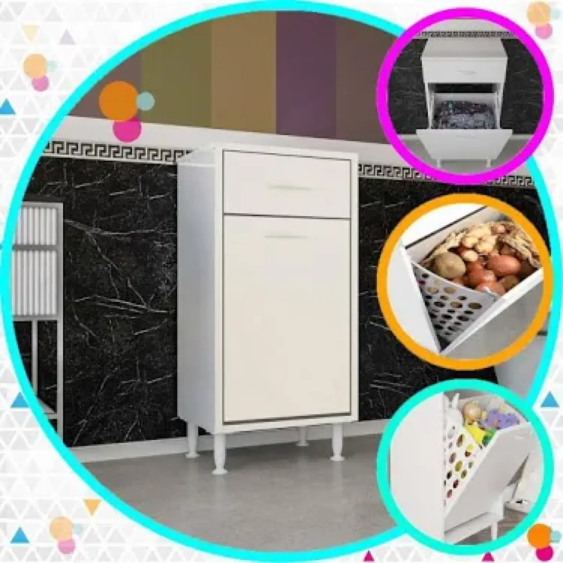 Sepetli Kirli Çamaşır Dolabı Banyo Dolabı Çok Amaçlı