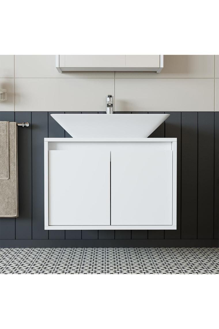 Banos Banyo Ld7 65 Cm Ayaksız 2 Kapaklı Lavabolu Mat Beyaz Mdf