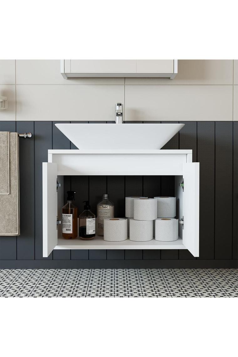 Banos Banyo Ld7 65 Cm Ayaksız 2 Kapaklı Lavabolu Mat Beyaz Mdf