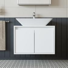 Banos Banyo Ld7 65 Cm Ayaksız 2 Kapaklı Lavabolu Mat Beyaz Mdf