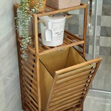 Ceviz Rengi Ahşap Kirli Sepetli Banyo Düzenleyici Raf – Cvz01 C1-1-140