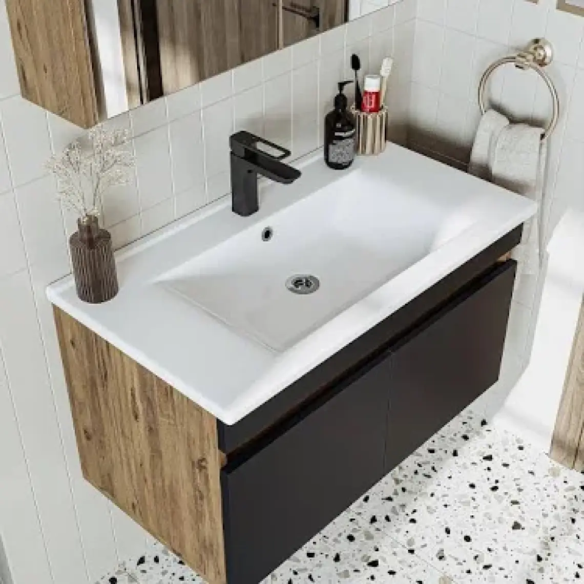 Roomart Ld3 Ayaksız 2 Kapaklı Lavabolu Beyaz Mdf 85 cm Banyo Dolabı