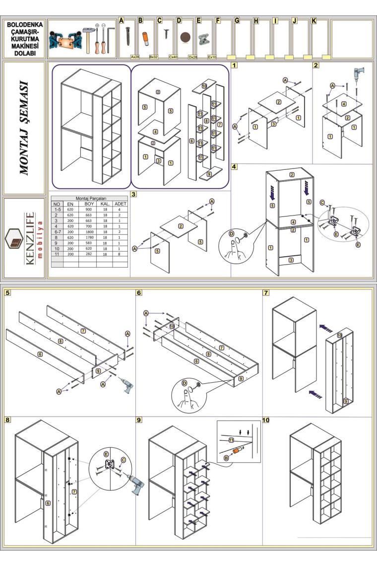 Çamaşır-kurutma Makinesi Dolabı Bolodenka Byz 180*090*60 Banyo Kapaksız Arkalıksız