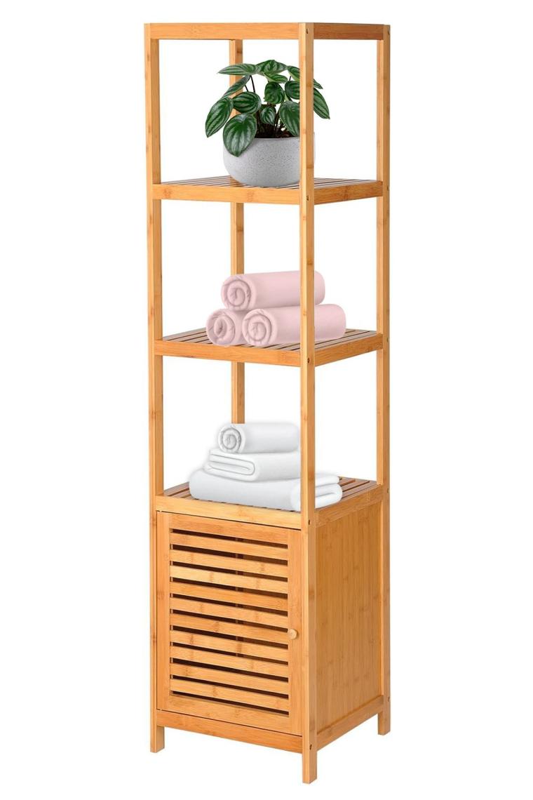 Bambu Tek Kapaklı 4 Raflı Çok Amaçlı Düzenleyici Organizer Dolap - DB-0003
