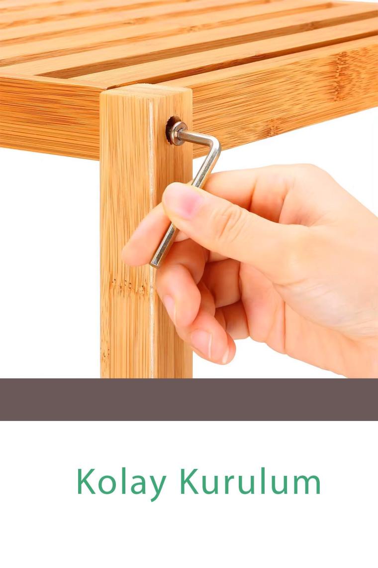 Bambu Tek Kapaklı 4 Raflı Çok Amaçlı Düzenleyici Organizer Dolap - DB-0003