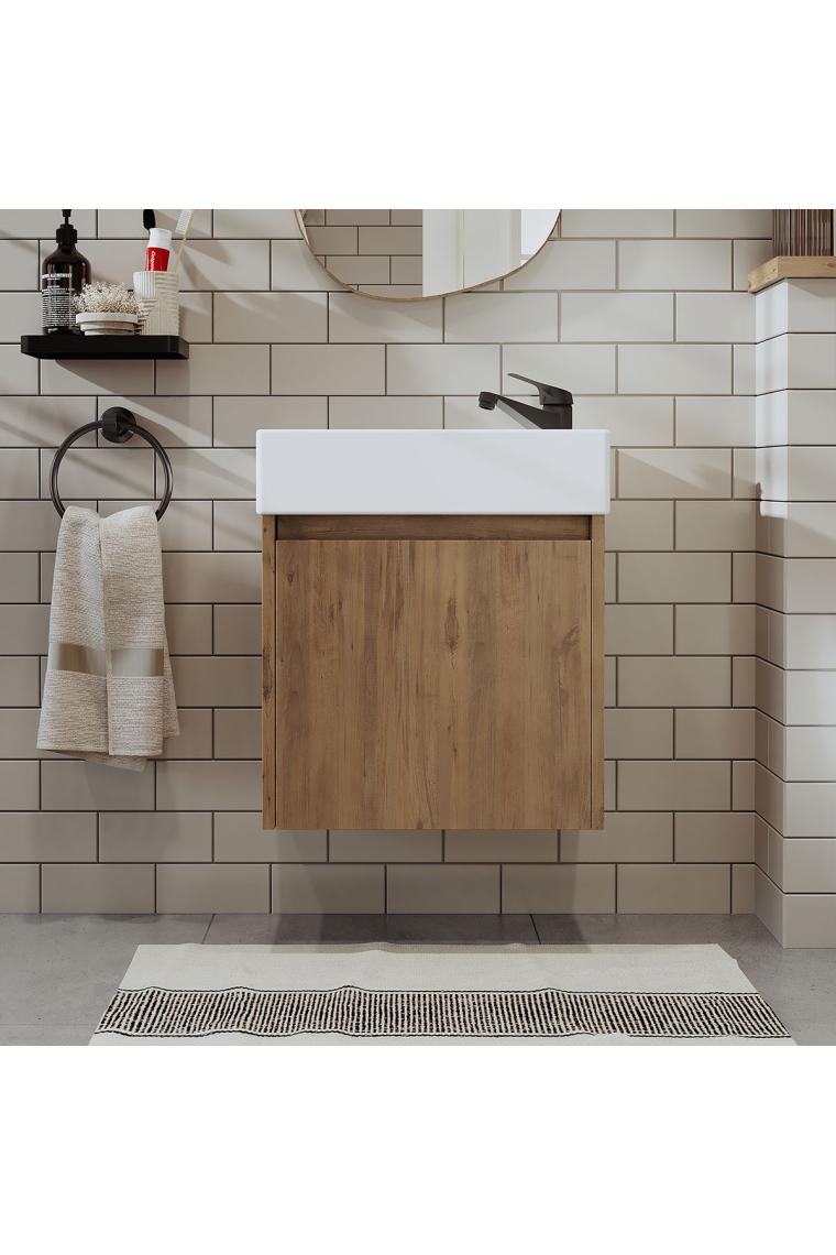 Ayaksız Tek Kapaklı Lavabolu 50 Cm Banyo Dolabı Tuvalet Kâğıtlığı Suntalam Tuvalet Standı