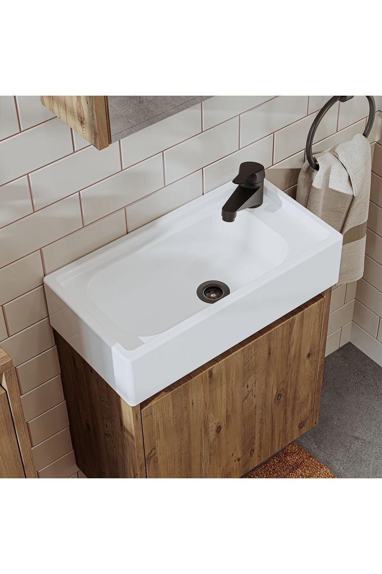 Ayaksız Tek Kapaklı Lavabolu 50 Cm Banyo Dolabı Tuvalet Kâğıtlığı Suntalam Tuvalet Standı