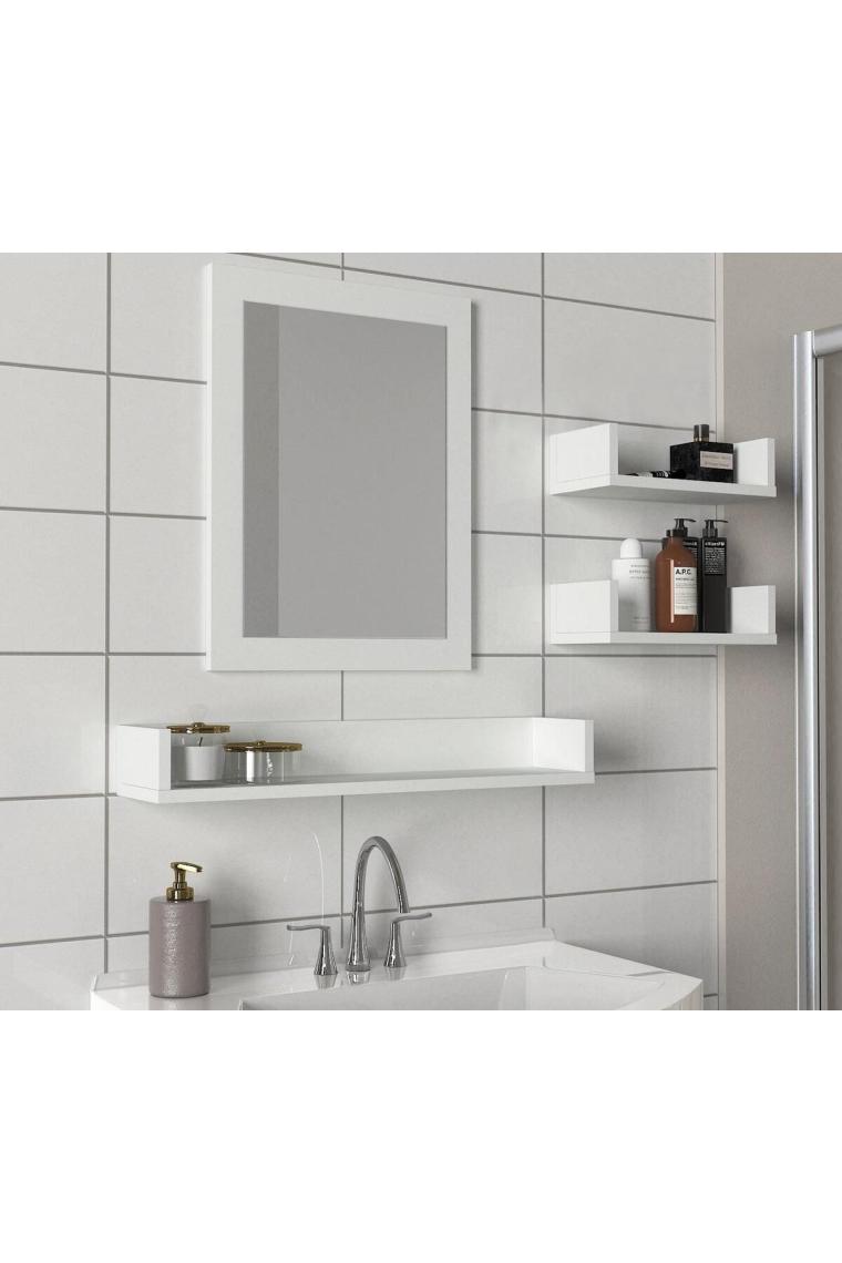 Simon Banyo Üst Dolabı Aynalı Etajer Beyaz