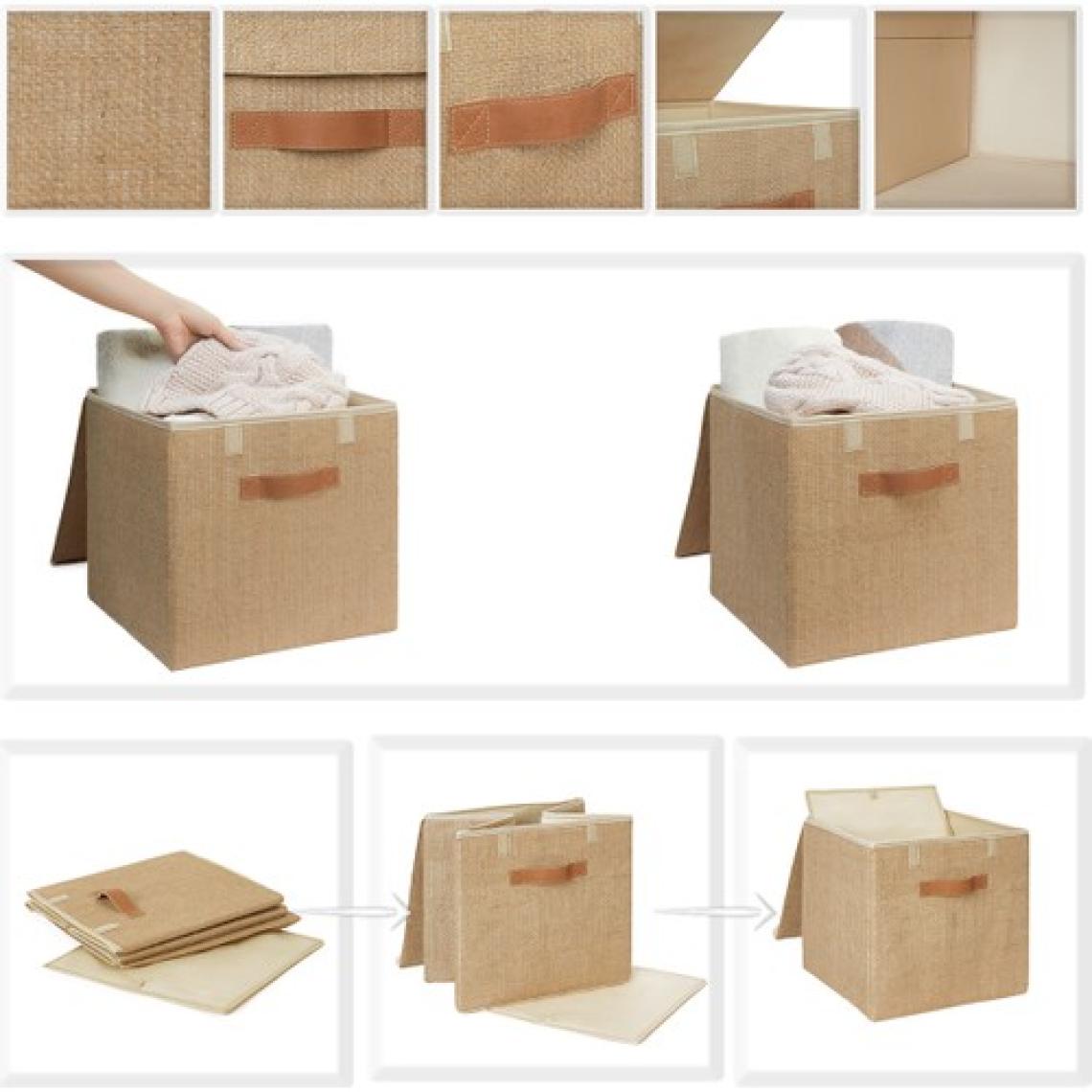 Ocean Home Textile Jüt Kapaklı Dolap İçi Çamaşır Oyuncak Düzenleyici Katlanır Saklama Kutusu 30x30x30 cm