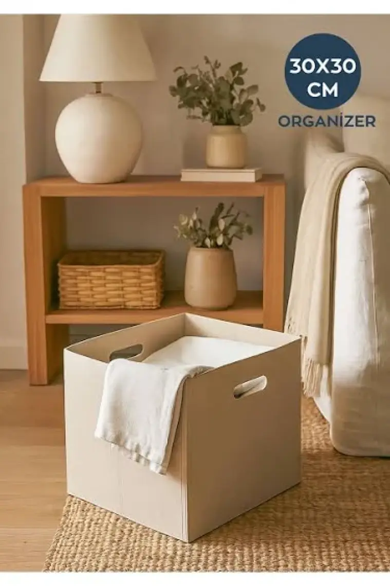 Homing Krem Çok Amaçlı Keçe Organizer Dolap Içi Düzenleyici Tekli Sepet // 30X30 cm