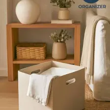 Homing Krem Çok Amaçlı Keçe Organizer Dolap Içi Düzenleyici Tekli Sepet // 30X30 cm