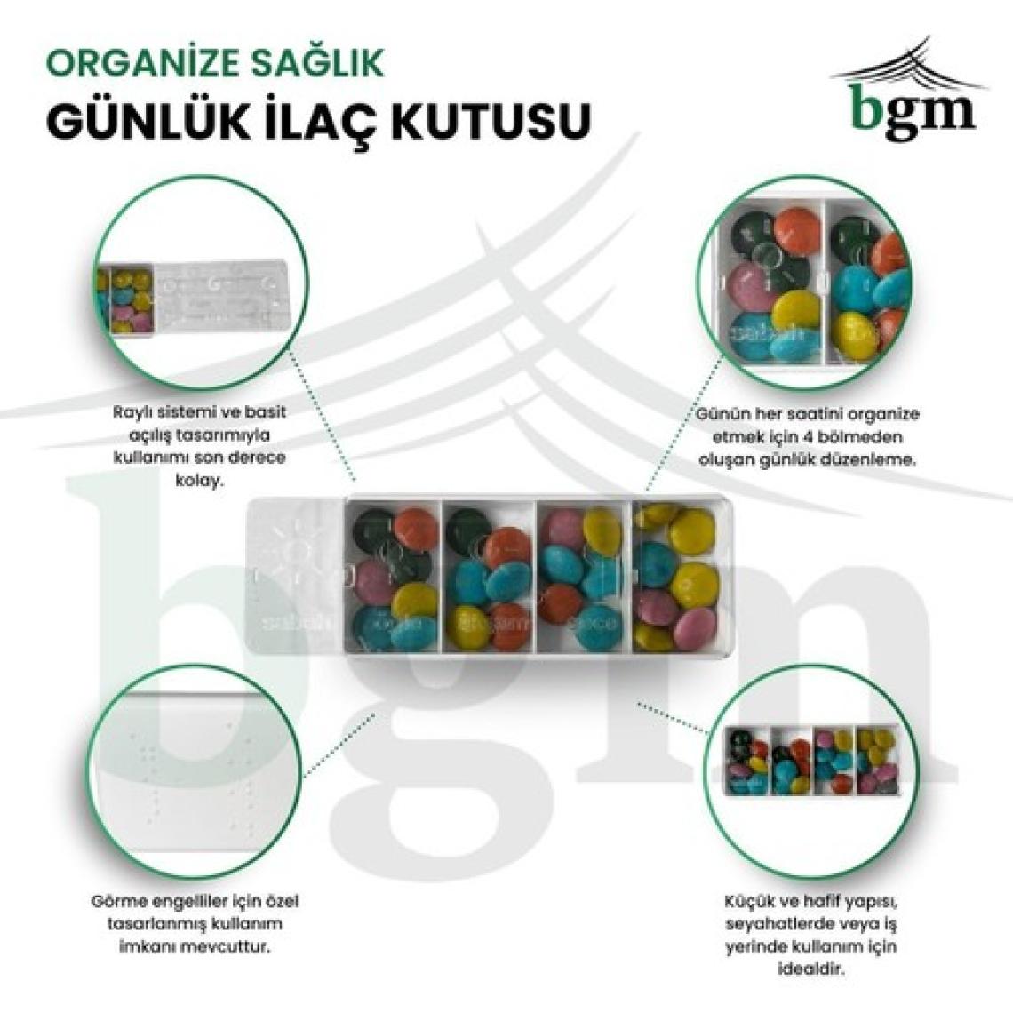 BGM Ilaç Kutusu Günlük 4 Bölmeli Raylı Ilaç Saklama Kutusu Ilaç Organizeri
