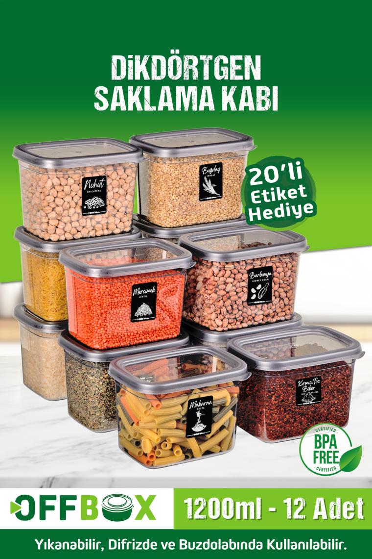 12'li 24 Parça 1,2 Litre Saklama Kutusu ve Baharatlık Seti, Etiketli, Gri