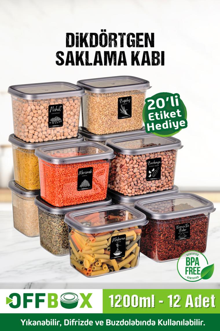 12'li 24 Parça 1,2 Litre Saklama Kutusu ve Baharatlık Seti, Etiketli, Gri