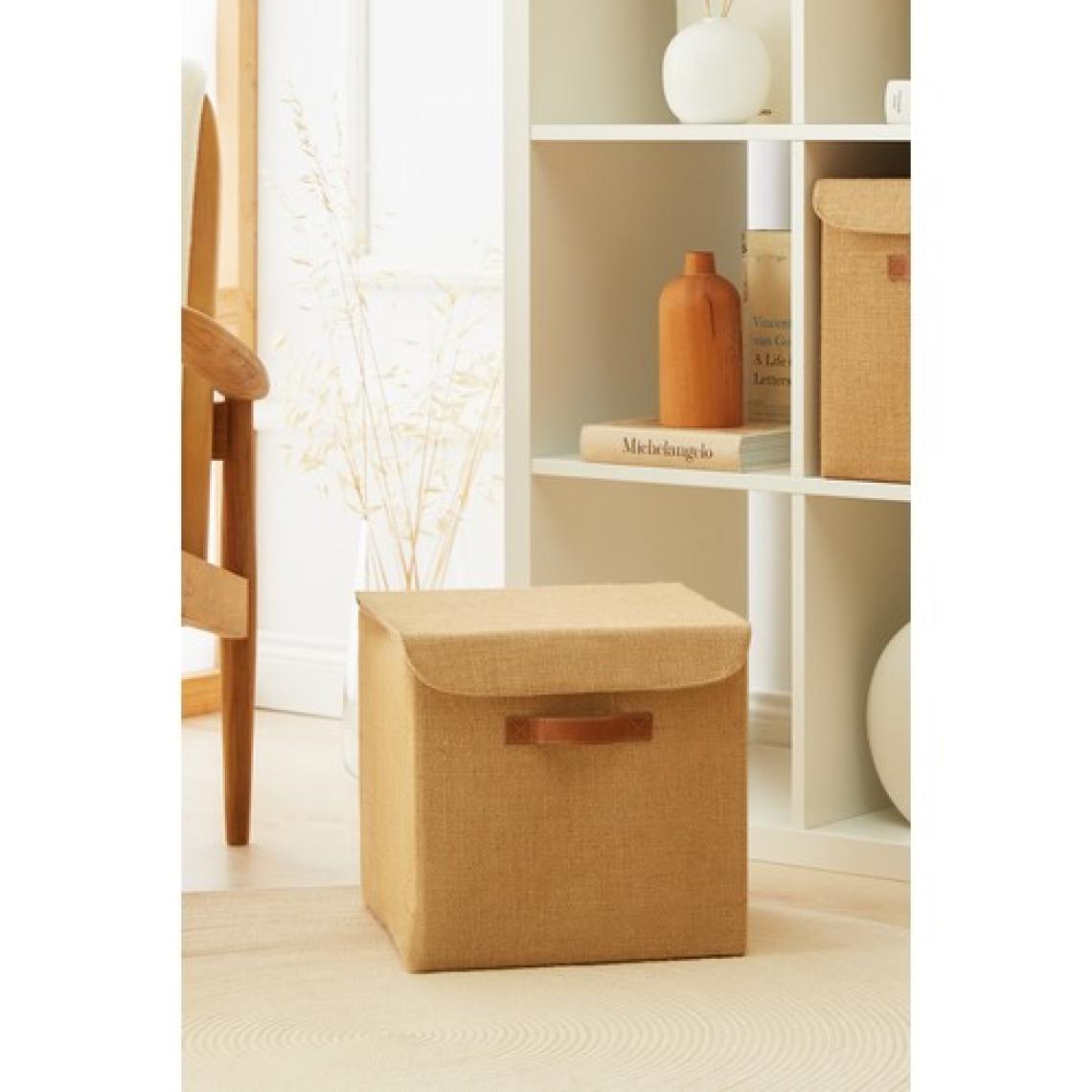 Ocean Home Textile Jüt Kapaklı Dolap İçi Çamaşır Oyuncak Düzenleyici Katlanır Saklama Kutusu 30x30x30 cm