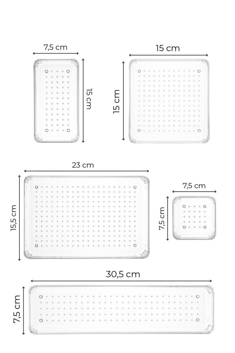 8'li Şeffaf Çekmece Içi Düzenleyici Organizer 2x(D.K.DKDRTGN K.KARE) 1x(O.DKDRTGN B.KARE)