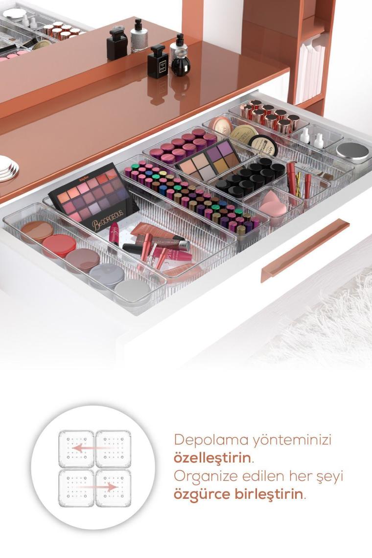 8'li Şeffaf Çekmece Içi Düzenleyici Organizer 2x(D.K.DKDRTGN K.KARE) 1x(O.DKDRTGN B.KARE)