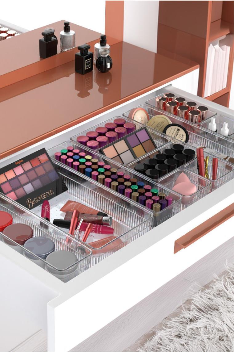 8'li Şeffaf Çekmece Içi Düzenleyici Organizer 2x(D.K.DKDRTGN K.KARE) 1x(O.DKDRTGN B.KARE)