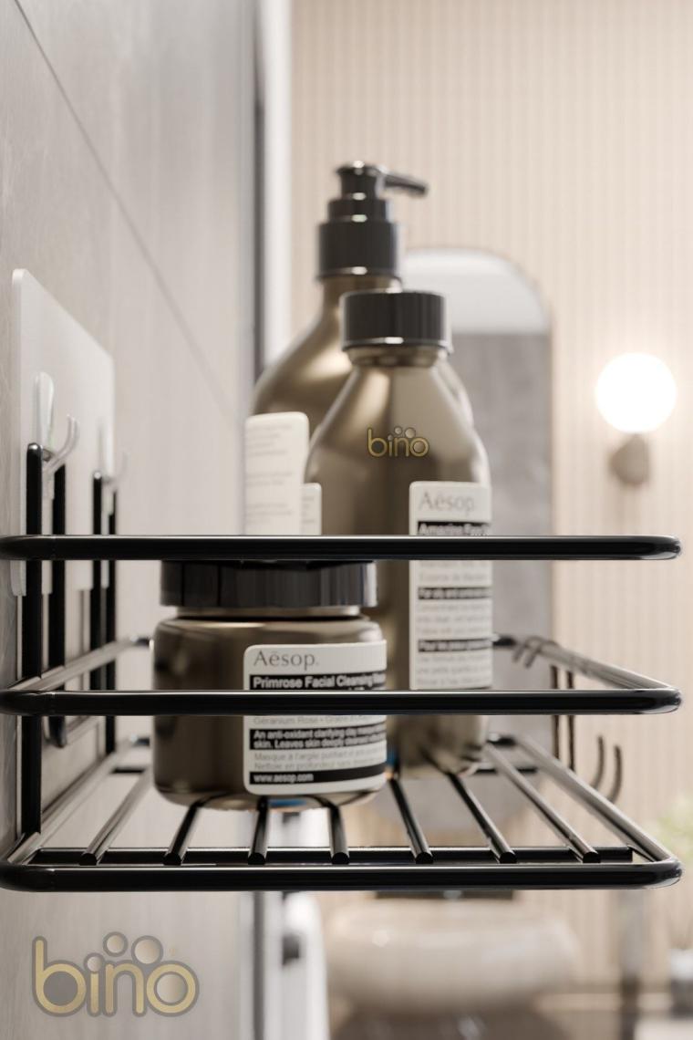 2Lİ Set Banyo Düzenleyici Şampuanlık Mat Siyah YAPIŞKANLI 4 ASKILI Duş Rafı Paslanmaz Organizer