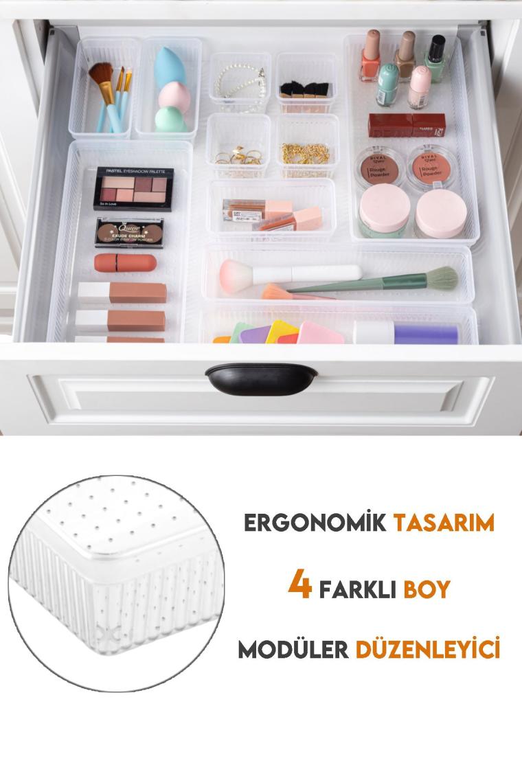 36'lı Mega Set Modüler Çekmece İçi Organizer - Banyo Takı Aksesuar Düzenleyici Şeffaf