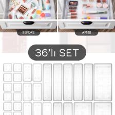 36'lı Mega Set Modüler Çekmece İçi Organizer - Banyo Takı Aksesuar Düzenleyici Şeffaf