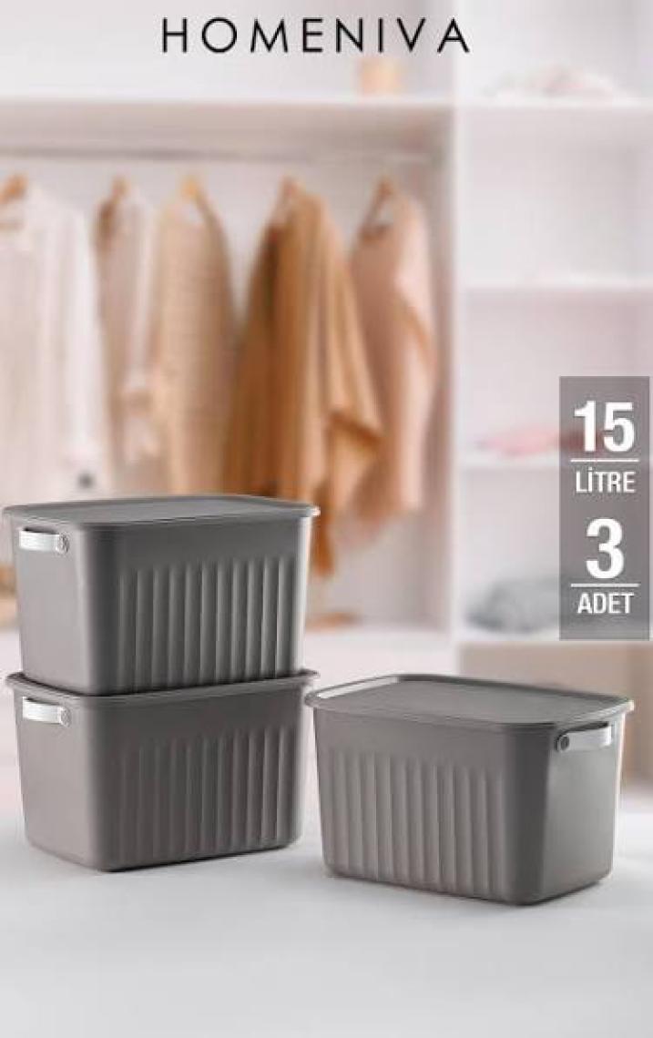 Homenıva 3 Adet Storage Bo x  15 Lt Çok Amaçlı Düzenleyici Kapaklı Kutu, Dekoratif Saklama Kutusu