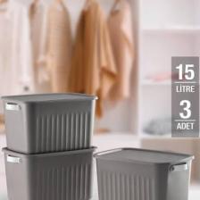 Homenıva 3 Adet Storage Bo x  15 Lt Çok Amaçlı Düzenleyici Kapaklı Kutu, Dekoratif Saklama Kutusu