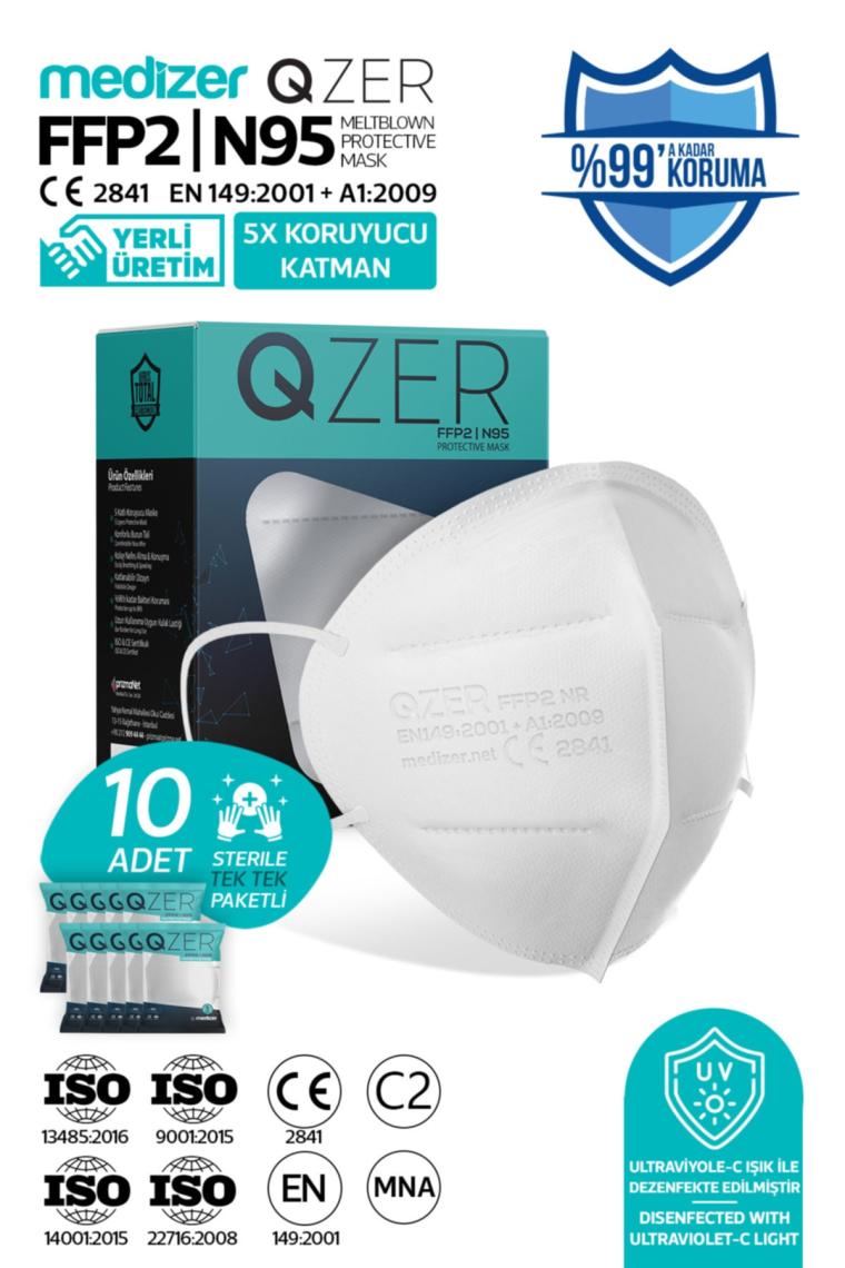 Medizer Qzer Beyaz 5 Katlı Ventilli Ffp2 Nr N95 Maske