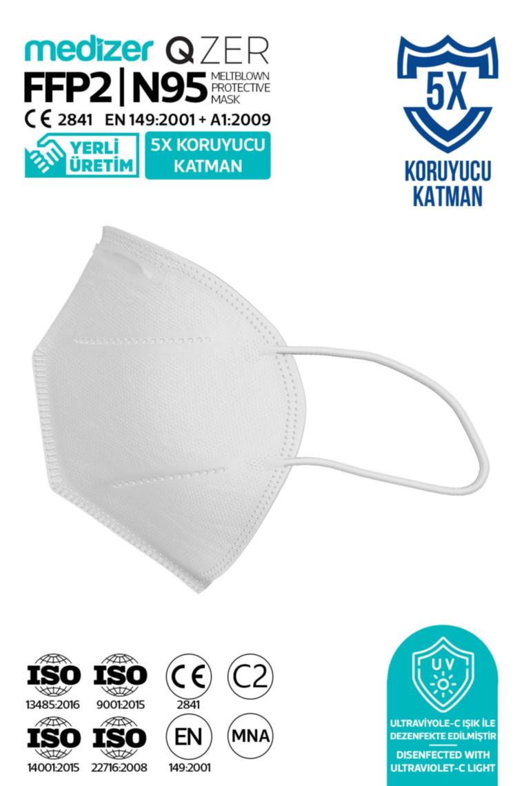 Medizer Qzer Beyaz 5 Katlı Ventilli Ffp2 Nr N95 Maske